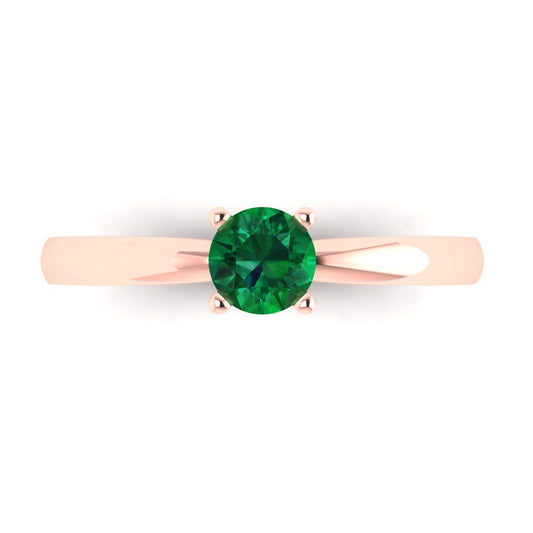 0.5 cttw Simulated Emerald Solitaire  Engagement Ring - Solid Rose Gold (VVS1, Round Cut,5.0mm)