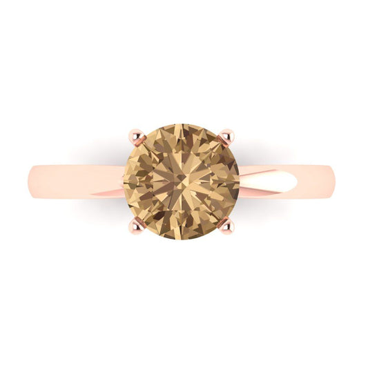 1.5 cttw Zirconia Simulated Champagne Diamond Solitaire  Engagement Ring - Solid Rose Gold (VVS1, Round Cut,7.5mm)