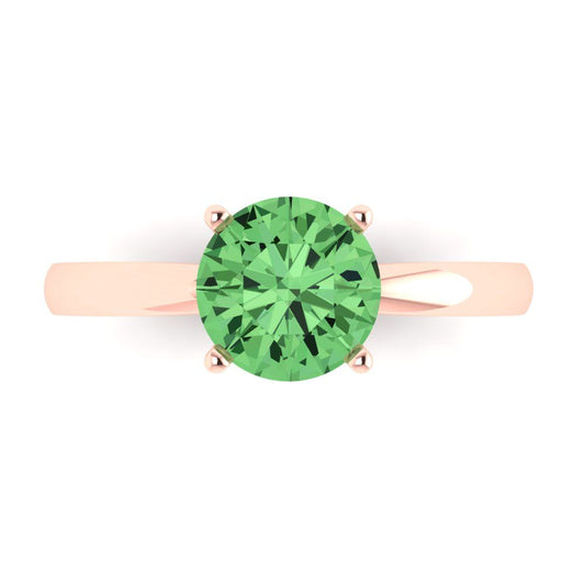 1.5 cttw Zirconia Simulated Green Diamond Solitaire  Engagement Ring - Solid Rose Gold (VVS1, Round Cut,7.5mm)