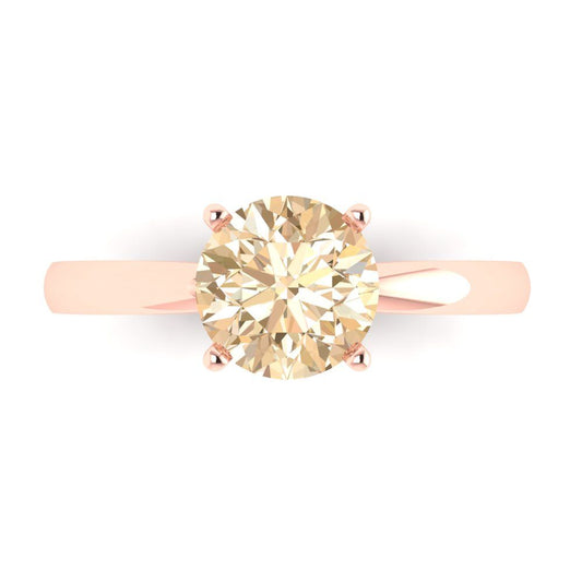 1.5 cttw Natural Morganite Solitaire  Engagement Ring - Solid Rose Gold (VVS1, Round Cut,7.5mm)