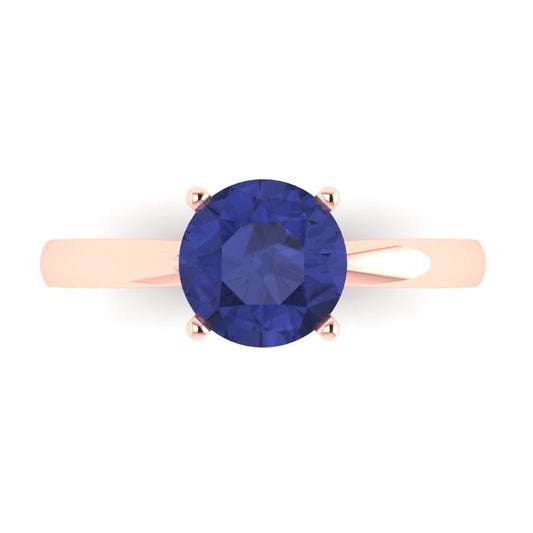 1.5 cttw Simulated Tanzanite Solitaire  Engagement Ring - Solid Rose Gold (VVS1, Round Cut,7.5mm)