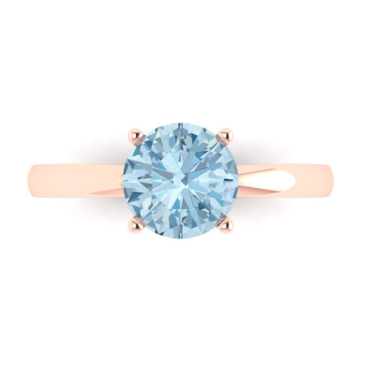 1.5 cttw Natural Aquamarine Solitaire  Engagement Ring - Solid Rose Gold (VVS1, Round Cut,7.5mm)
