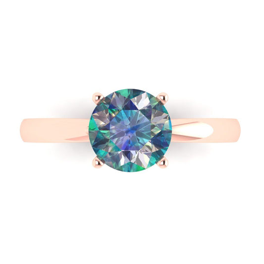 1.5 cttw Blue Moissanite Solitaire  Engagement Ring - Solid Rose Gold (VVS1, Round Cut,7.5mm)