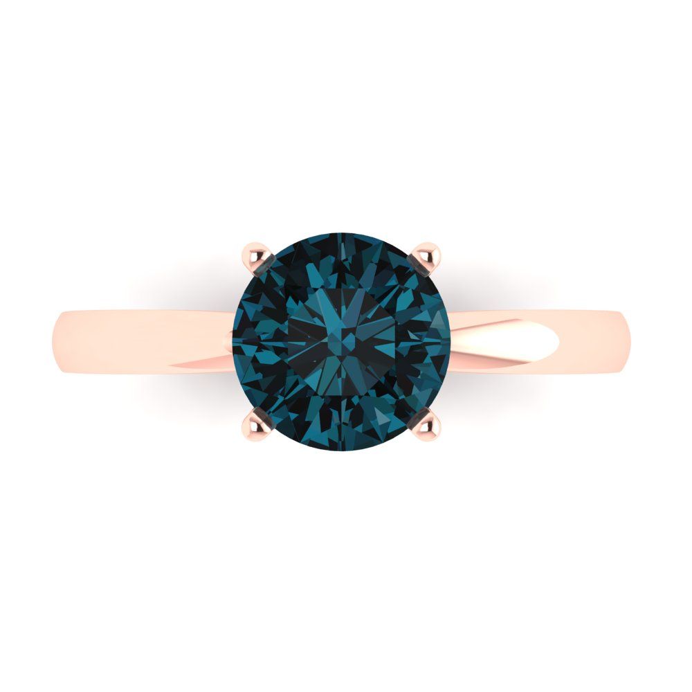 1.5 cttw Natural London Blue Topaz Solitaire  Engagement Ring - Solid Rose Gold (VVS1, Round Cut,7.5mm)