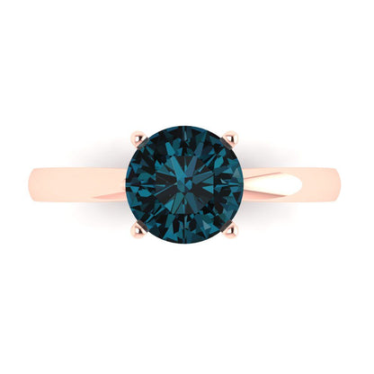 1.5 cttw Natural London Blue Topaz Solitaire  Engagement Ring - Solid Rose Gold (VVS1, Round Cut,7.5mm)