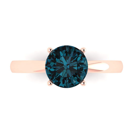 1.5 cttw Natural London Blue Topaz Solitaire  Engagement Ring - Solid Rose Gold (VVS1, Round Cut,7.5mm)