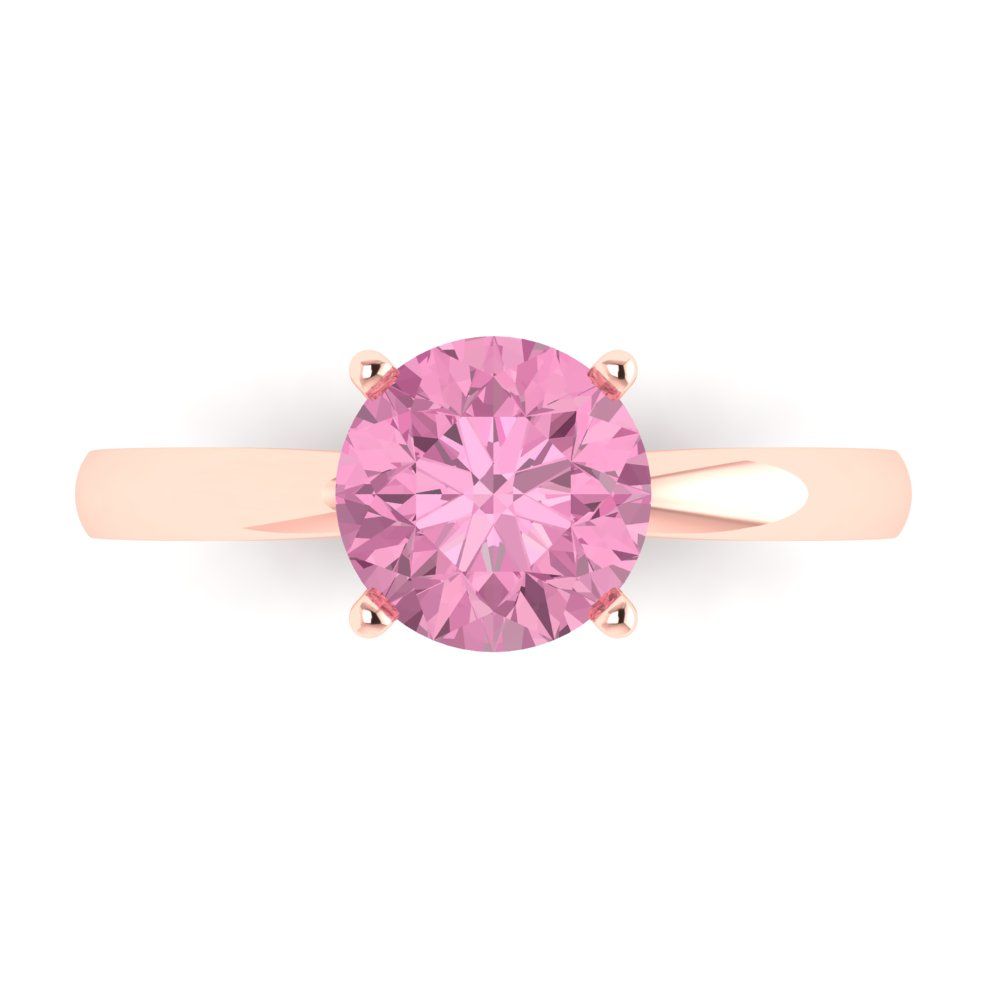 1.5 cttw Zirconia Simulated Pink Diamond Solitaire  Engagement Ring - Solid Rose Gold (VVS1, Round Cut,7.5mm)