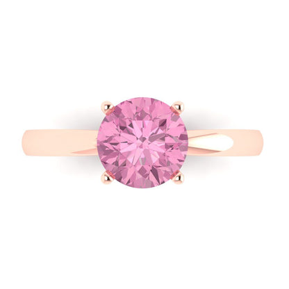 1.5 cttw Zirconia Simulated Pink Diamond Solitaire  Engagement Ring - Solid Rose Gold (VVS1, Round Cut,7.5mm)