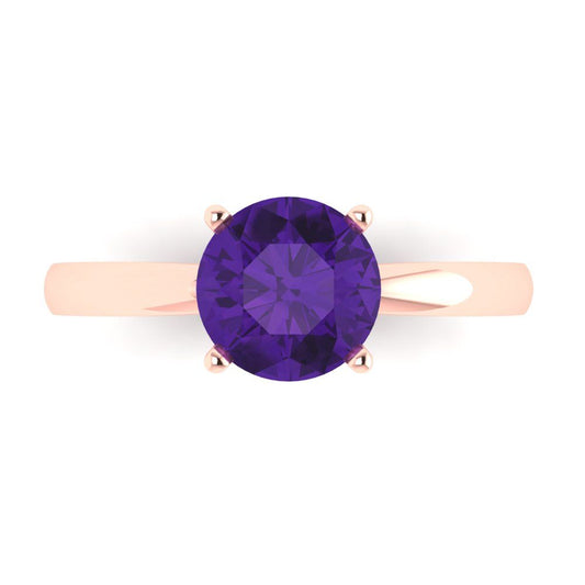 1.5 cttw Natural Amethyst Solitaire  Engagement Ring - Solid Rose Gold (VVS1, Round Cut,7.5mm)