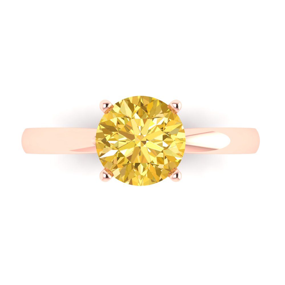 1.5 cttw Zirconia Simulated Yellow Diamond Solitaire  Engagement Ring - Solid Gold (VVS1, Round Cut,7.5mm)