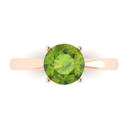 1.5 cttw Natural Peridot Solitaire  Engagement Ring - Solid Gold (Round Cut,7.5mm)