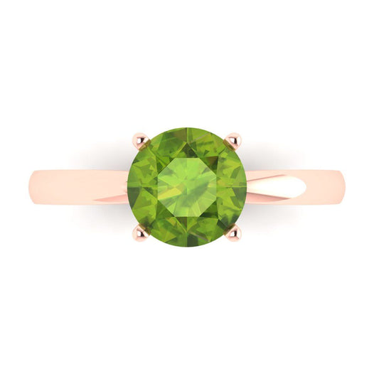 1.5 cttw Natural Peridot Solitaire  Engagement Ring - Solid Rose Gold (VVS1, Round Cut,7.5mm)