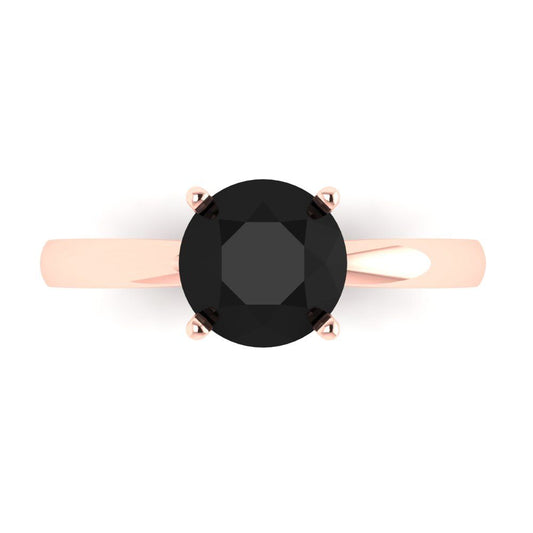 1.5 cttw Natural Onyx Solitaire  Engagement Ring - Solid Rose Gold (VVS1, Round Cut,7.5mm)