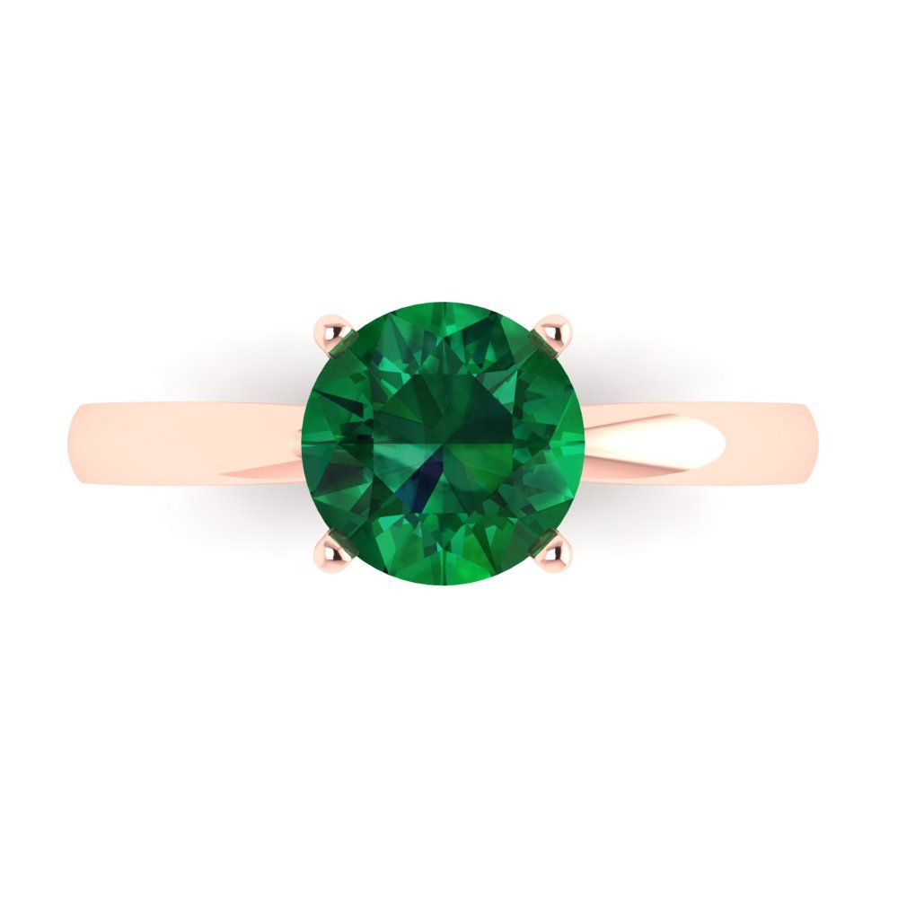 1.5 cttw Simulated Emerald Solitaire  Engagement Ring - Solid Gold (Round Cut,7.5mm)