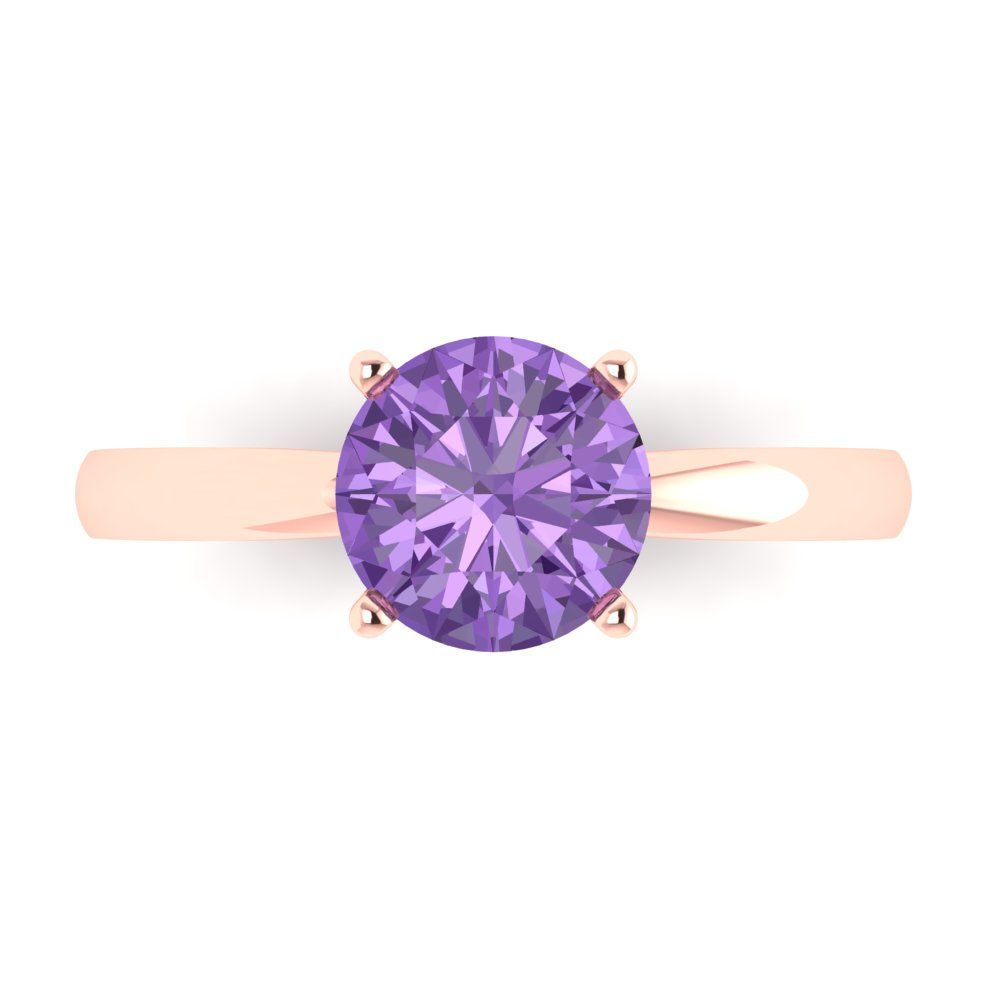 1.5 cttw Simulated Alexandrite Solitaire  Engagement Ring - Solid Rose Gold (VVS1, Round Cut,7.5mm)
