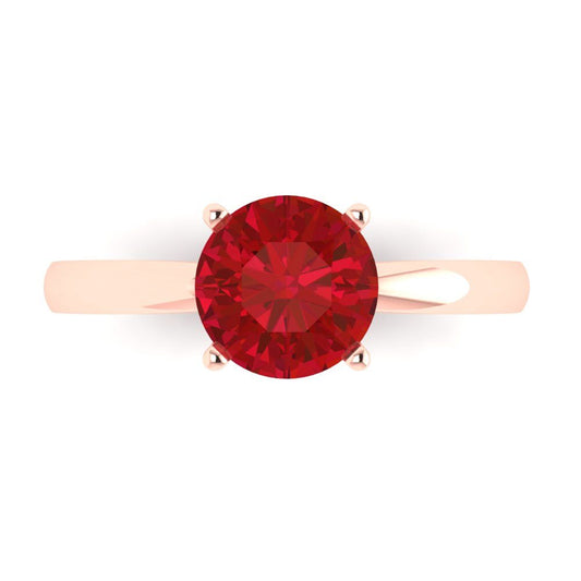 1.5 cttw Simulated Ruby Solitaire  Engagement Ring - Solid Rose Gold (VVS1, Round Cut,7.5mm)