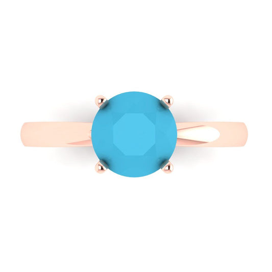 1.5 cttw Simulated Turquoise Solitaire  Engagement Ring - Solid Rose Gold (VVS1, Round Cut,7.5mm)