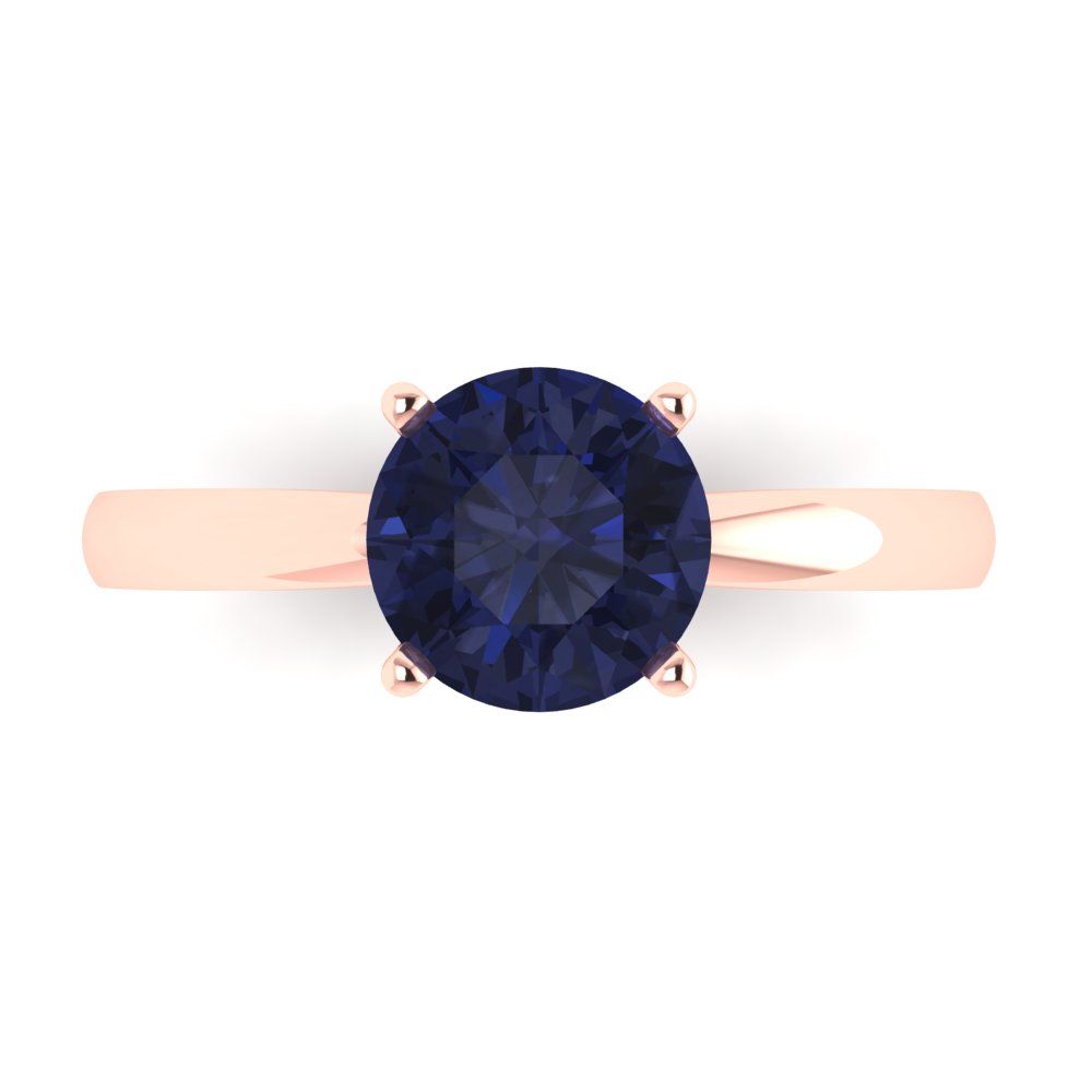 1.5 cttw Simulated Blue Sapphire Solitaire  Engagement Ring - Solid Gold (Round Cut,7.5mm)