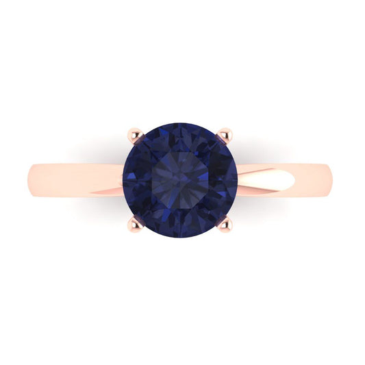 1.5 cttw Simulated Blue Sapphire Solitaire  Engagement Ring - Solid Rose Gold (VVS1, Round Cut,7.5mm)