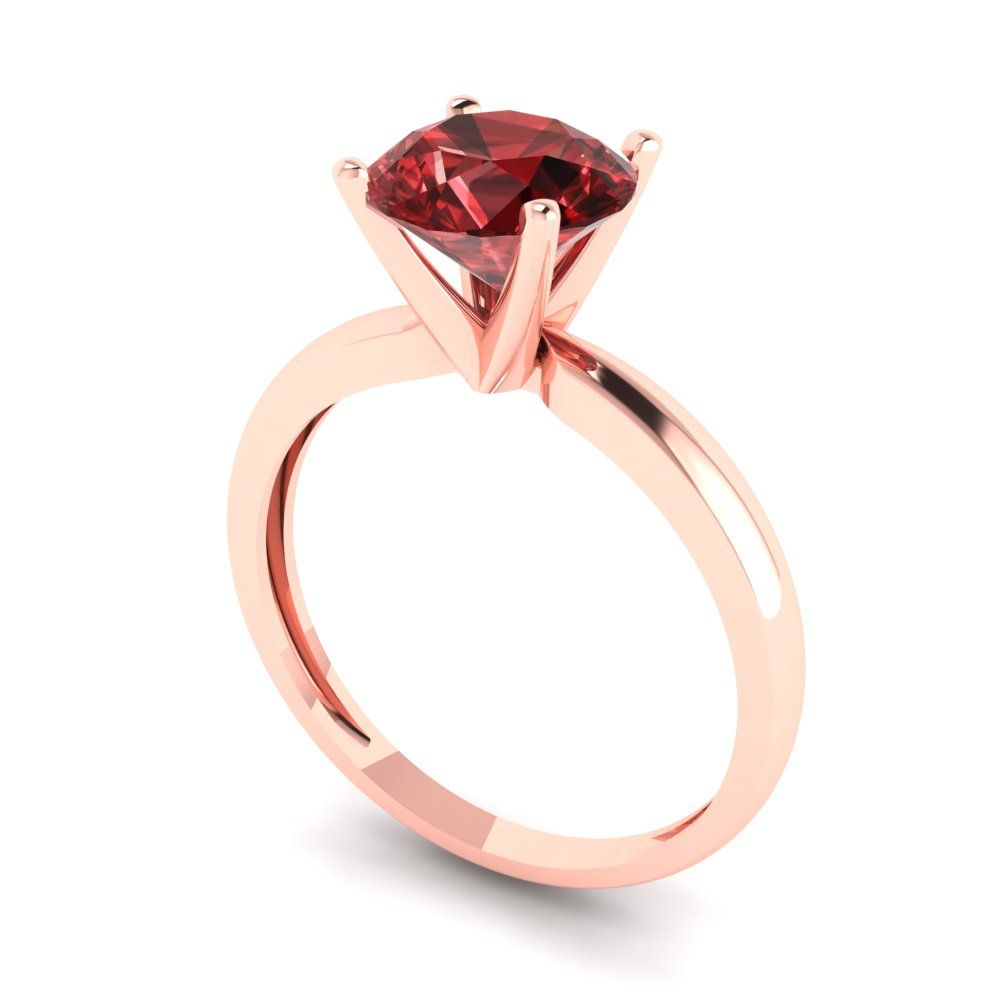 1.5 cttw Natural Garnet Solitaire  Engagement Ring - Solid Gold (Round Cut,7.5mm)