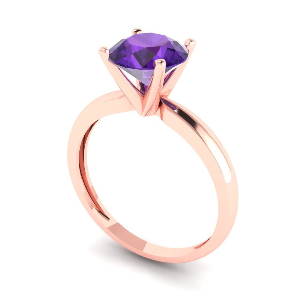 1.5 cttw Natural Amethyst Solitaire  Engagement Ring - Solid Gold (Round Cut,7.5mm)