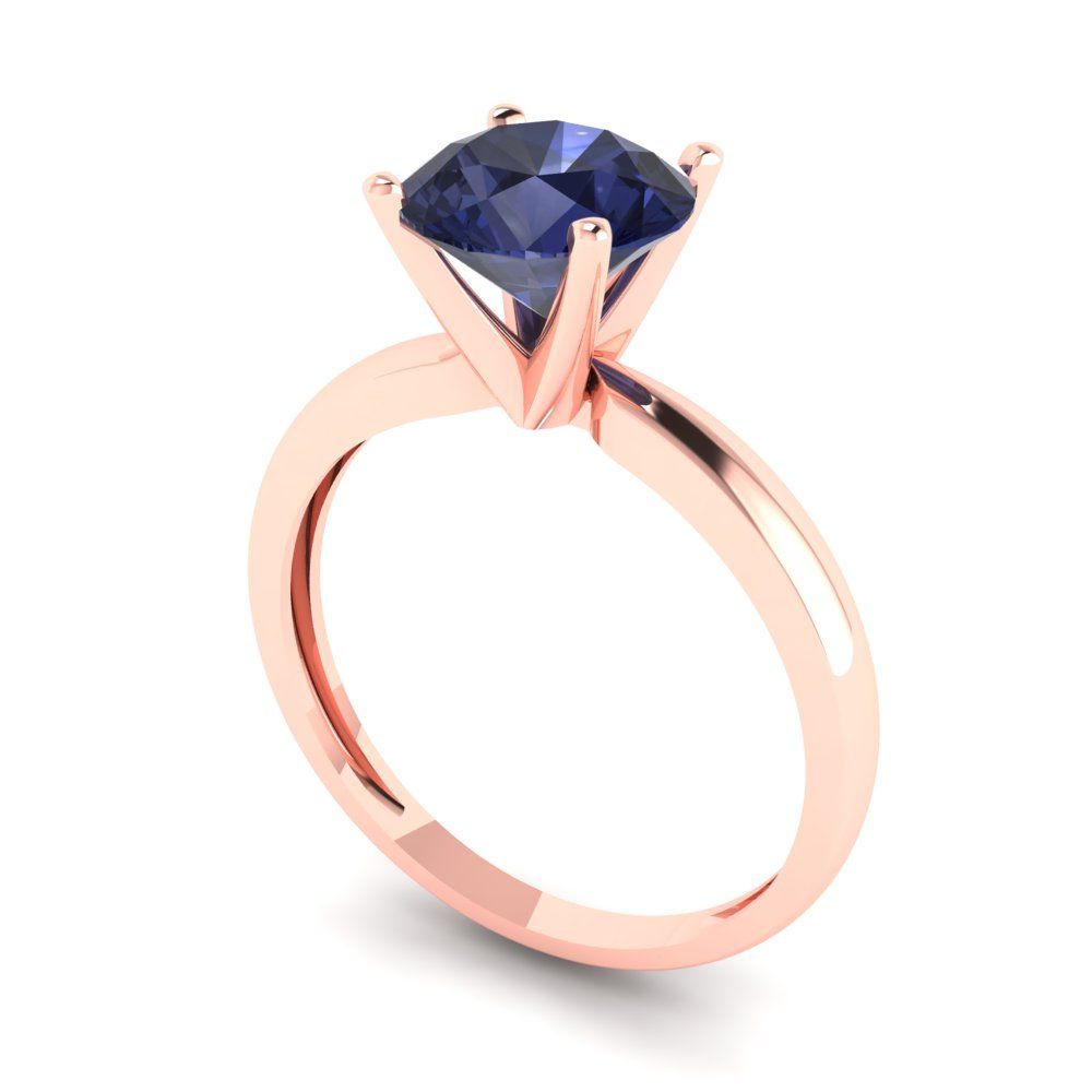 1.5 cttw Simulated Blue Sapphire Solitaire  Engagement Ring - Solid Gold (Round Cut,7.5mm)