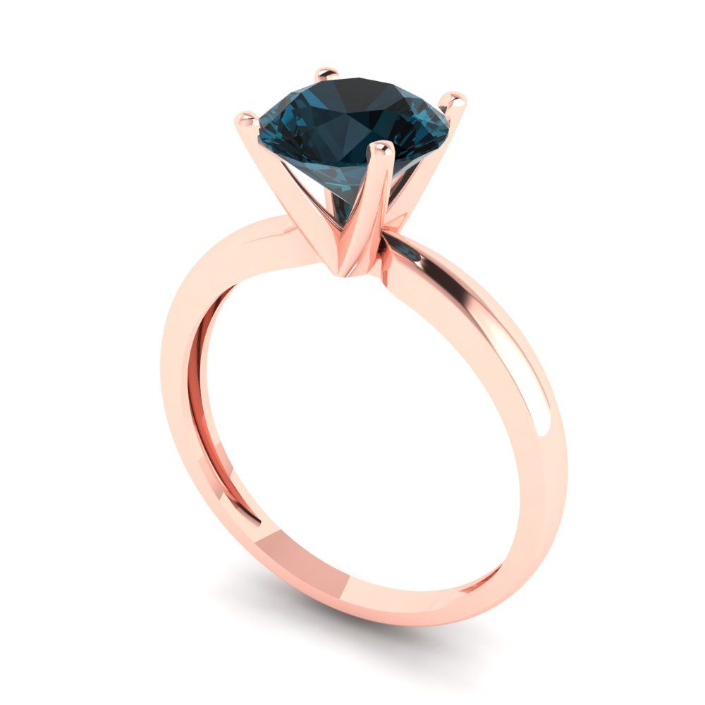 1.5 cttw Natural London Blue Topaz Solitaire  Engagement Ring - Solid Rose Gold (VVS1, Round Cut,7.5mm)
