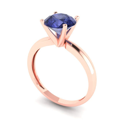 1.5 cttw Simulated Tanzanite Solitaire  Engagement Ring - Solid Gold (Round Cut,7.5mm)