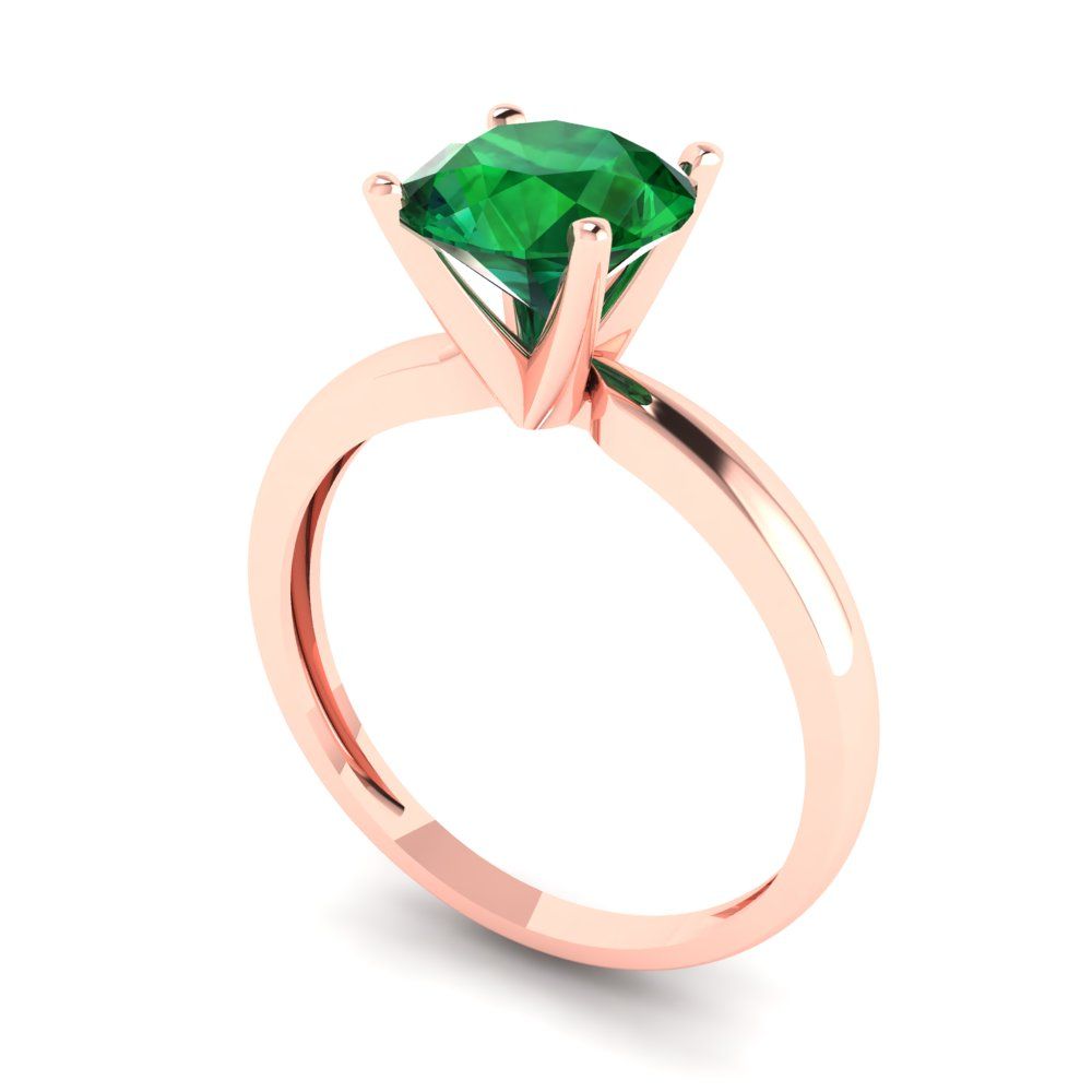 1.5 cttw Simulated Emerald Solitaire  Engagement Ring - Solid Gold (Round Cut,7.5mm)