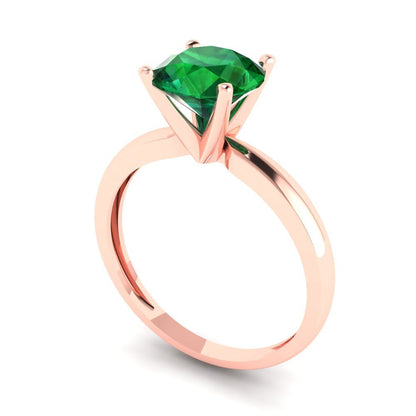 1.5 cttw Simulated Emerald Solitaire  Engagement Ring - Solid Gold (Round Cut,7.5mm)