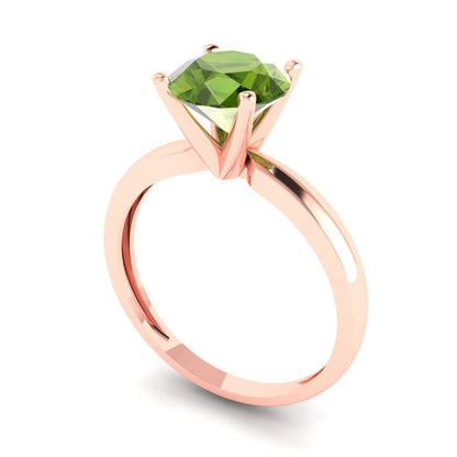 1.5 cttw Natural Peridot Solitaire  Engagement Ring - Solid Gold (Round Cut,7.5mm)
