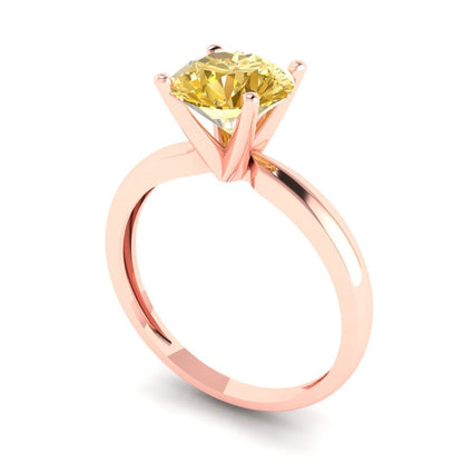 1.5 cttw Yellow Moissanite Solitaire  Engagement Ring - Solid Gold (Round Cut,7.5mm)