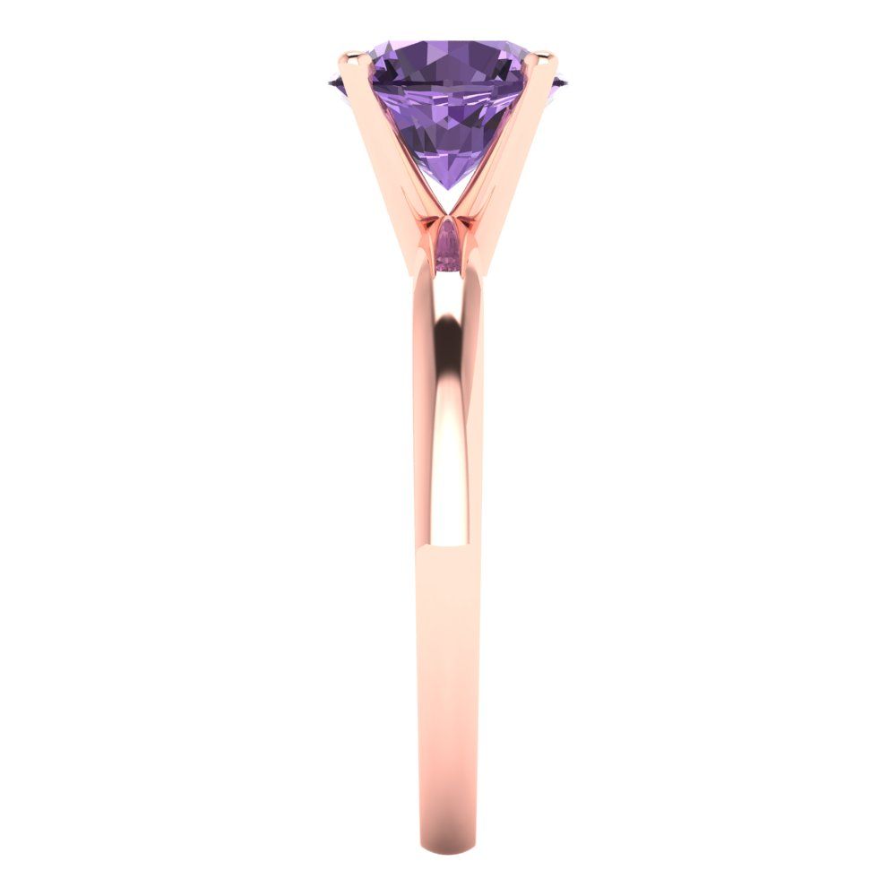 1.5 cttw Simulated Alexandrite Solitaire  Engagement Ring - Solid Rose Gold (VVS1, Round Cut,7.5mm)
