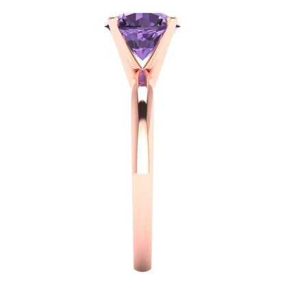 1.5 cttw Simulated Alexandrite Solitaire  Engagement Ring - Solid Rose Gold (VVS1, Round Cut,7.5mm)