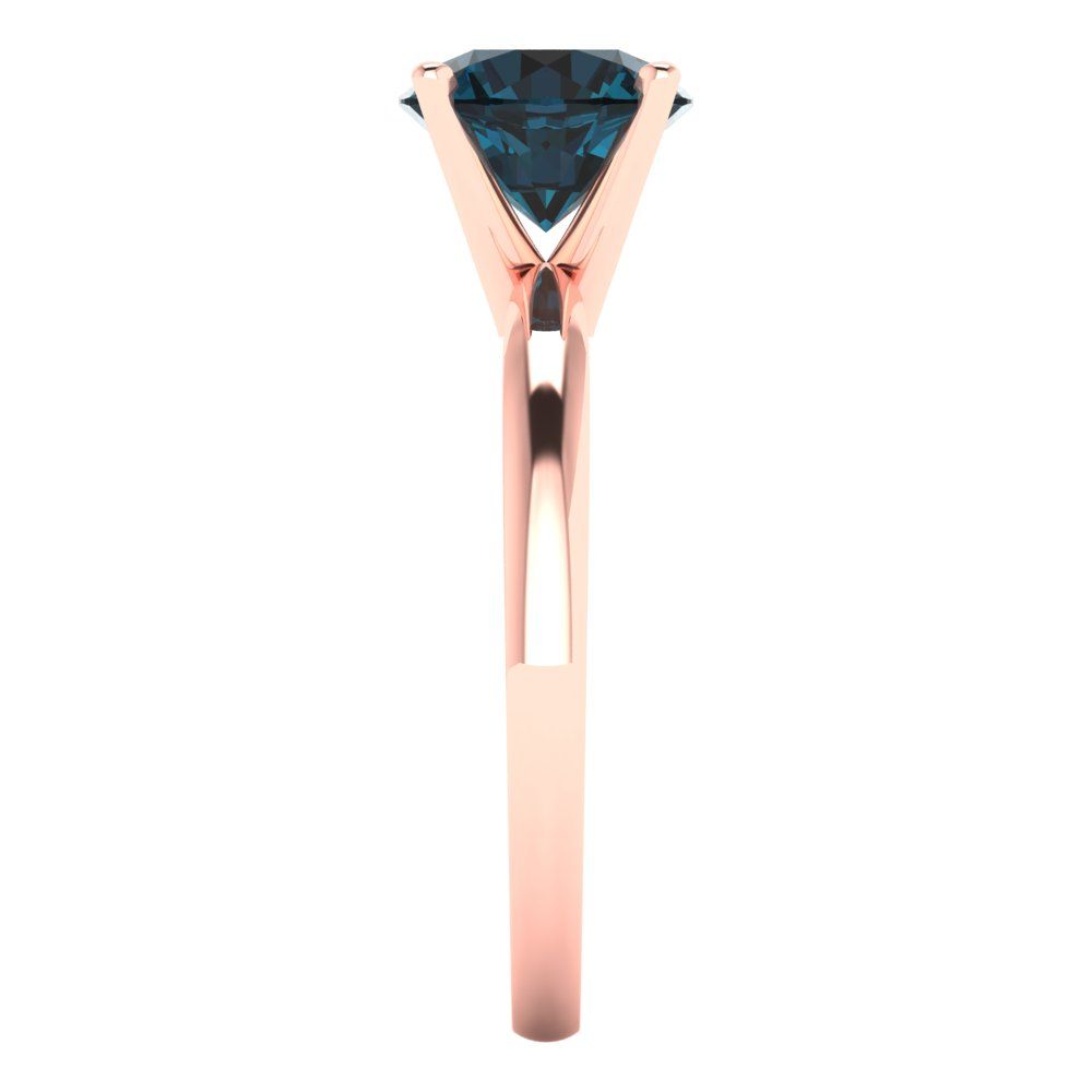 1.5 cttw Natural London Blue Topaz Solitaire  Engagement Ring - Solid Rose Gold (VVS1, Round Cut,7.5mm)