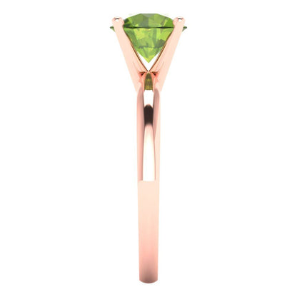 1.5 cttw Natural Peridot Solitaire  Engagement Ring - Solid Gold (Round Cut,7.5mm)