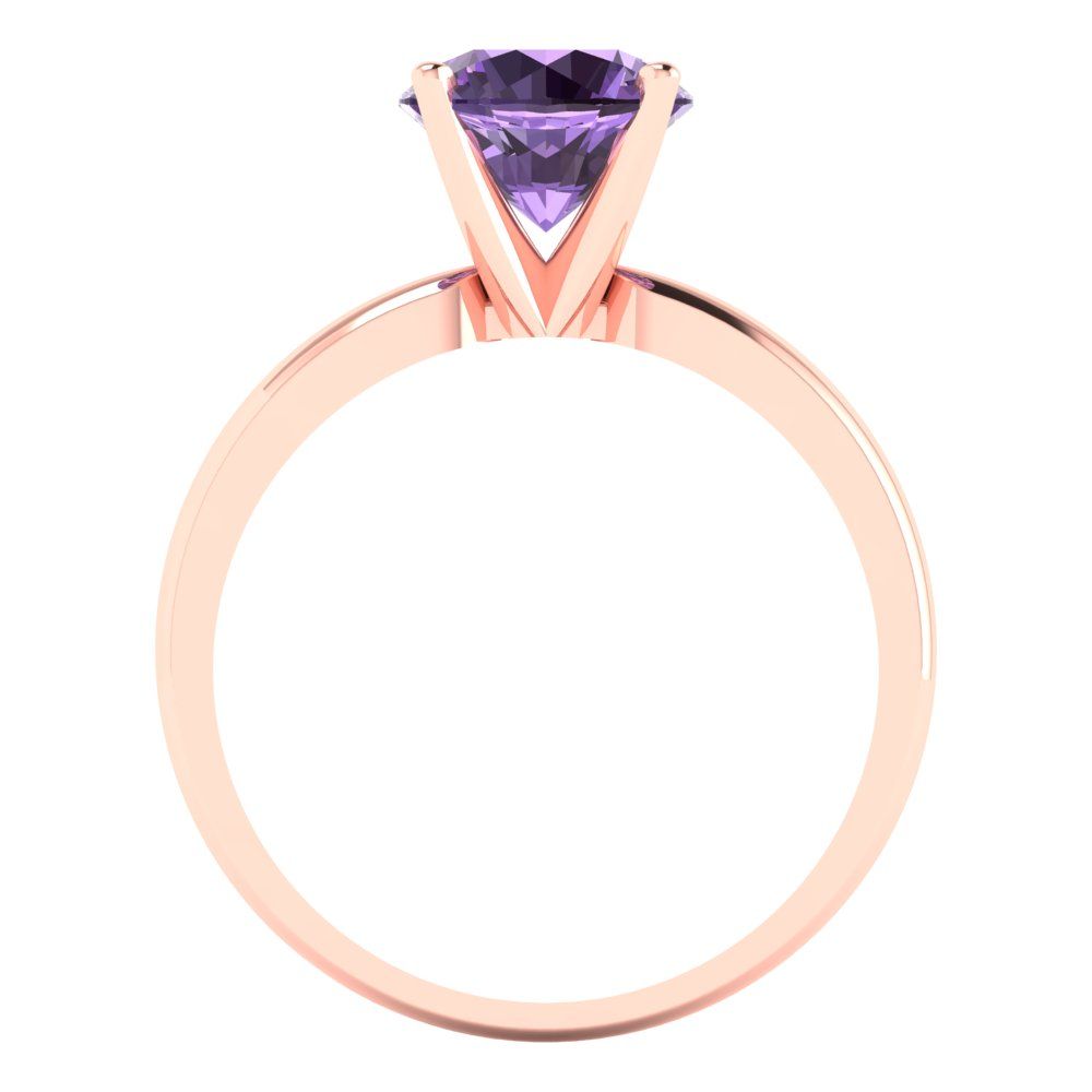 1.5 cttw Simulated Alexandrite Solitaire  Engagement Ring - Solid Rose Gold (VVS1, Round Cut,7.5mm)