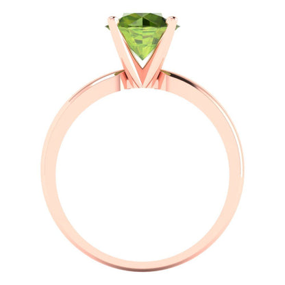 1.5 cttw Natural Peridot Solitaire  Engagement Ring - Solid Gold (Round Cut,7.5mm)