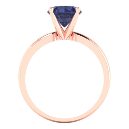 1.5 cttw Simulated Blue Sapphire Solitaire  Engagement Ring - Solid Gold (Round Cut,7.5mm)