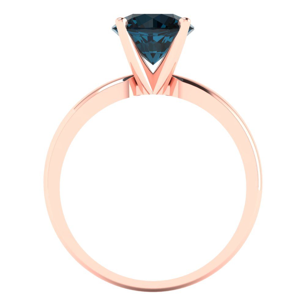 1.5 cttw Natural London Blue Topaz Solitaire  Engagement Ring - Solid Rose Gold (VVS1, Round Cut,7.5mm)