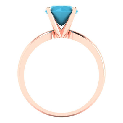 1.5 cttw Simulated Turquoise Solitaire  Engagement Ring - Solid Gold (Round Cut,7.5mm)