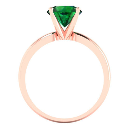 1.5 cttw Simulated Emerald Solitaire  Engagement Ring - Solid Gold (Round Cut,7.5mm)