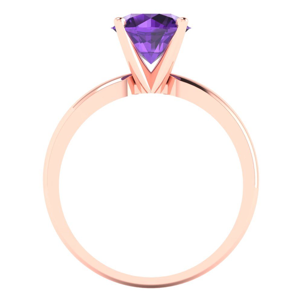 1.5 cttw Natural Amethyst Solitaire  Engagement Ring - Solid Gold (Round Cut,7.5mm)