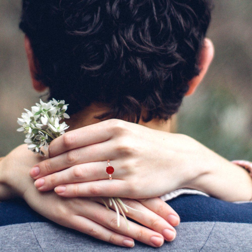 1.5 cttw Simulated Ruby Solitaire  Engagement Ring - Solid Gold (Round Cut,7.5mm)