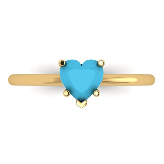 1.25 cttw Simulated Turquoise Solitaire  Engagement Ring - Solid Yellow Gold (VVS1, Heart Cut,7.0mm)