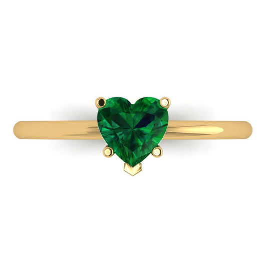 1.25 cttw Simulated Emerald Solitaire  Engagement Ring - Solid Yellow Gold (VVS1, Heart Cut,7.0mm)
