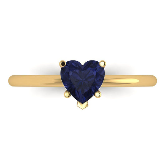 1.25 cttw Simulated Blue Sapphire Solitaire  Engagement Ring - Solid Yellow Gold (VVS1, Heart Cut,7.0mm)