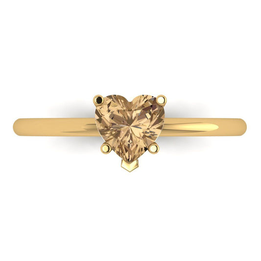 1.25 cttw Zirconia Simulated Champagne Diamond Solitaire  Engagement Ring - Solid Yellow Gold (VVS1, Heart Cut,7.0mm)