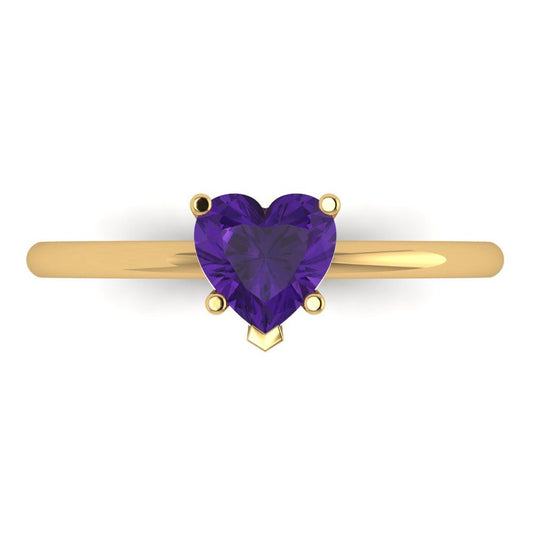 1.25 cttw Natural Amethyst Solitaire  Engagement Ring - Solid Yellow Gold (VVS1, Heart Cut,7.0mm)