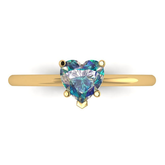 1.25 cttw Blue Moissanite Solitaire  Engagement Ring - Solid Yellow Gold (VVS1, Heart Cut,7.0mm)